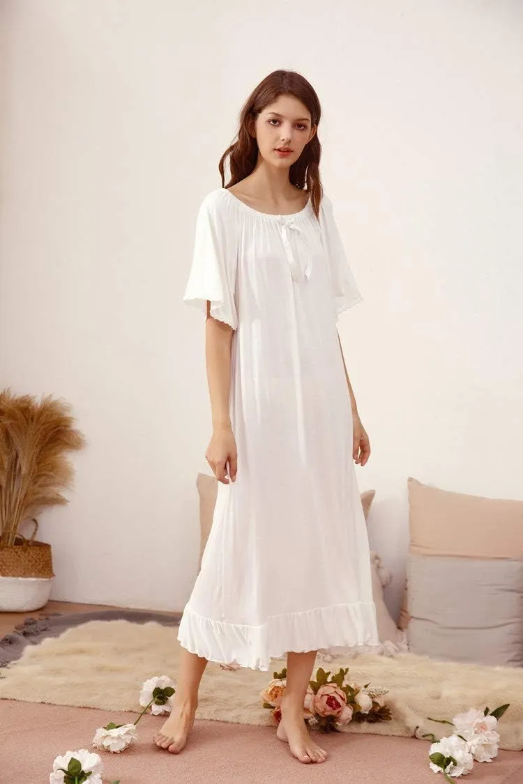 Soft Viscose Rayon Casual Vintage Nightdress for Women Lady's Loungewear