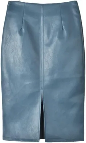 Solid Black Leather Skirt Women Split Oversized PU Leather Casual High Waist Pencil Mini Skirt
