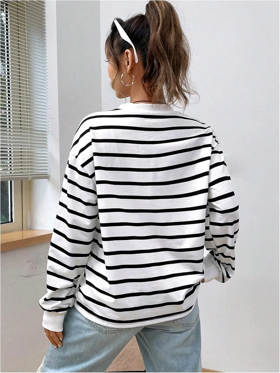 SOLY HUX Women's Striped Sweatshirts Crewneck Long Sleeve Pullover Shirts Oversized Tops Preppy Clothes