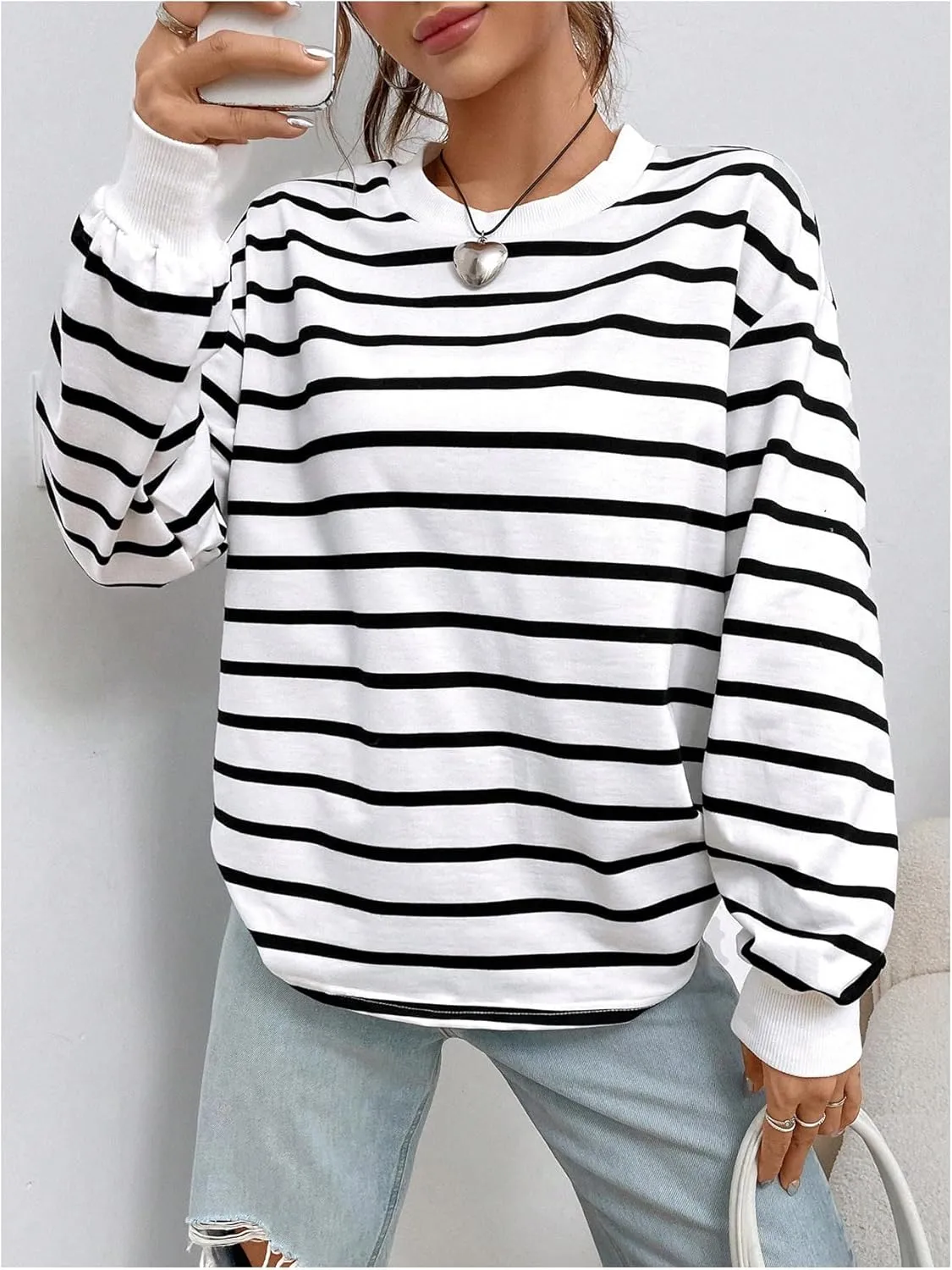 SOLY HUX Women's Striped Sweatshirts Crewneck Long Sleeve Pullover Shirts Oversized Tops Preppy Clothes