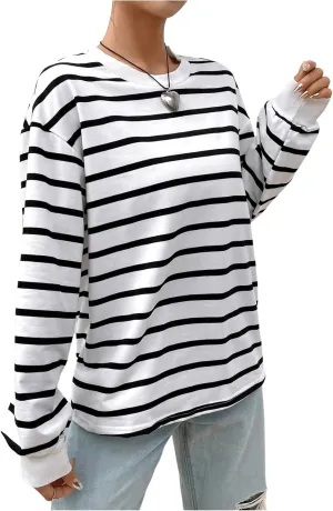 SOLY HUX Women's Striped Sweatshirts Crewneck Long Sleeve Pullover Shirts Oversized Tops Preppy Clothes
