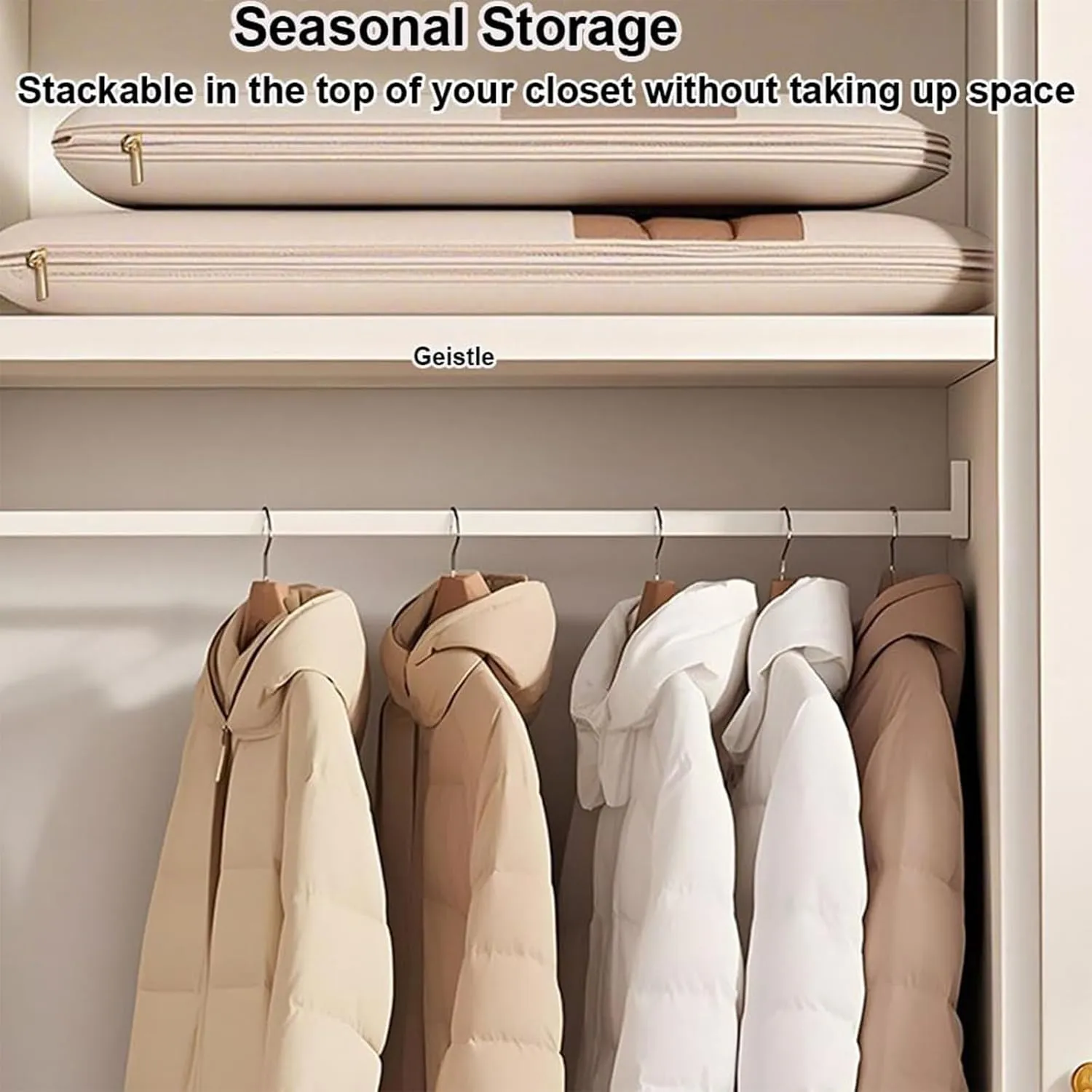 Space Saving Hanging Garment Bag with Self Compression Zipper, Garment Bags for Hanging Clothes, Multiple Sizes Space Saver Closet Organizers (Beige,Medium)