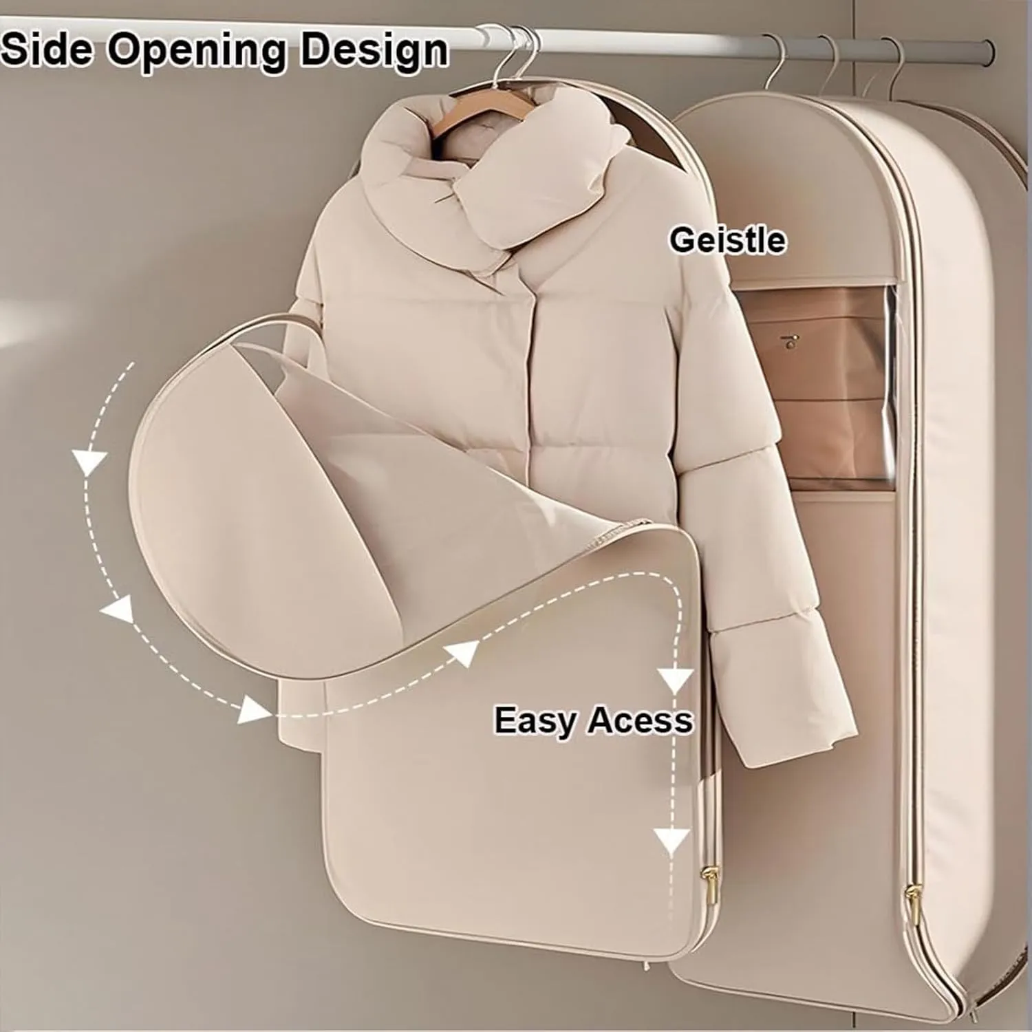 Space Saving Hanging Garment Bag with Self Compression Zipper, Garment Bags for Hanging Clothes, Multiple Sizes Space Saver Closet Organizers (Beige,Medium)