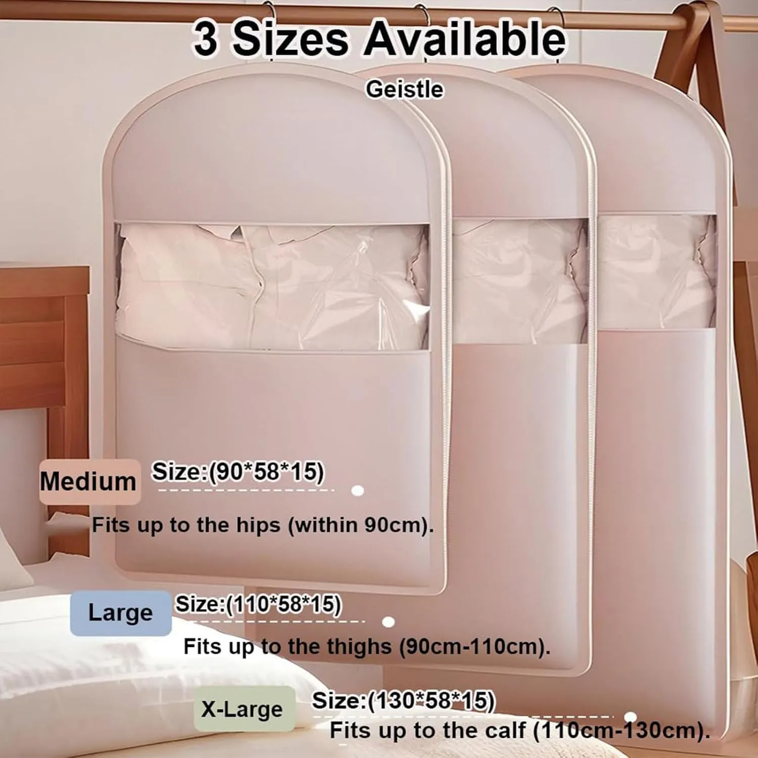 Space Saving Hanging Garment Bag with Self Compression Zipper, Garment Bags for Hanging Clothes, Multiple Sizes Space Saver Closet Organizers (Beige,Medium)