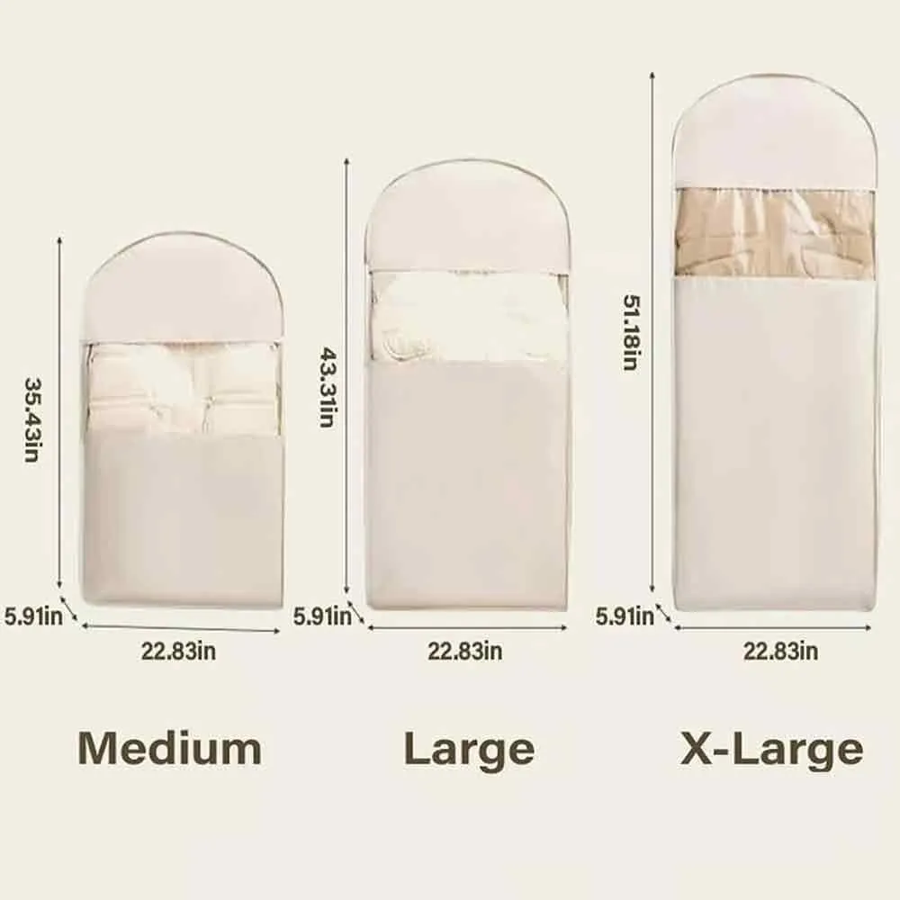 Space Saving Hanging Garment Bag with Self Compression Zipper, New Space Saver Closet Organizers, Dust Cover Clothes Bags for down Coat, Travel Bags with Hanger, For Closet Storage (Beige, X-Large)
