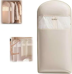 Space Saving Hanging Garment Bag with Self Compression Zipper, New Space Saver Closet Organizers, Dust Cover Clothes Bags for down Coat, Travel Bags with Hanger, For Closet Storage (Beige, X-Large)