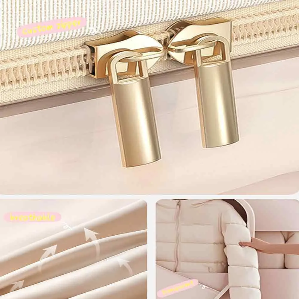 Space Saving Hanging Garment Bag with Self Compression Zipper, New Space Saver Closet Organizers, Dust Cover Clothes Bags for down Coat, Travel Bags with Hanger, For Closet Storage (Beige, X-Large)