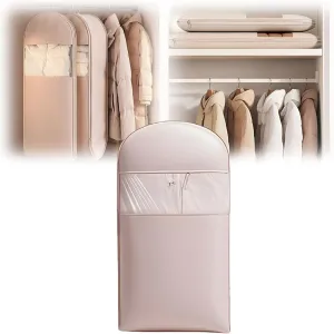 Space Saving Hanging Garment Bag with Self Compression Zipper, Space Saver Closet Organizers, Dust Cover Clothes Bags for Down Coat for Closet Storage, Winter Coat Storage (Pink,Large)