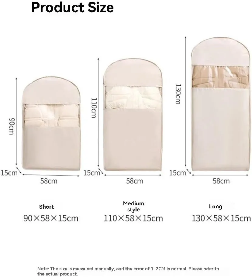Space Saving Hanging Garment Bag with Self Compression Zipper, Space Saver Closet Organizers,Dust Cover Clothes Bags for Down Coat (Beige,Large)