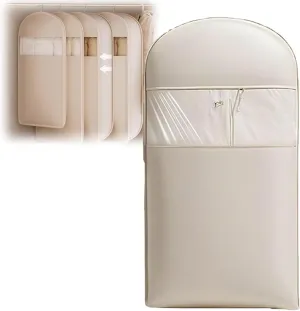 Space Saving Hanging Garment Bag with Self Compression Zipper, Space Saver Closet Organizers,Dust Cover Clothes Bags for Down Coat (Beige,Large)