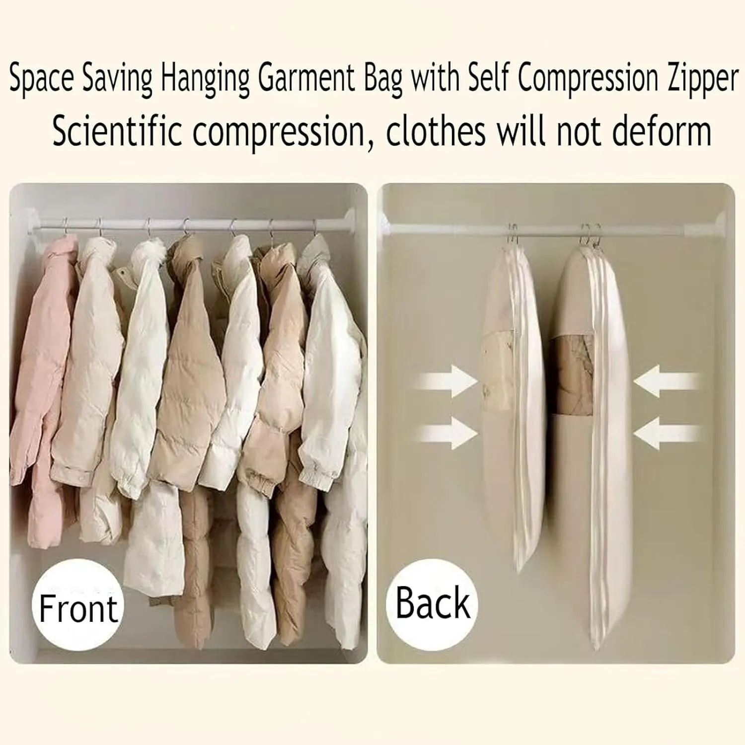 Space Saving Hanging Garment Bag With Self Compression Zipper, Space Saver Hanging Garment Bags For Closet Storage,Dust Cover Clothes Bags Travel Organizer For Down Coat Suit (Pink, M)