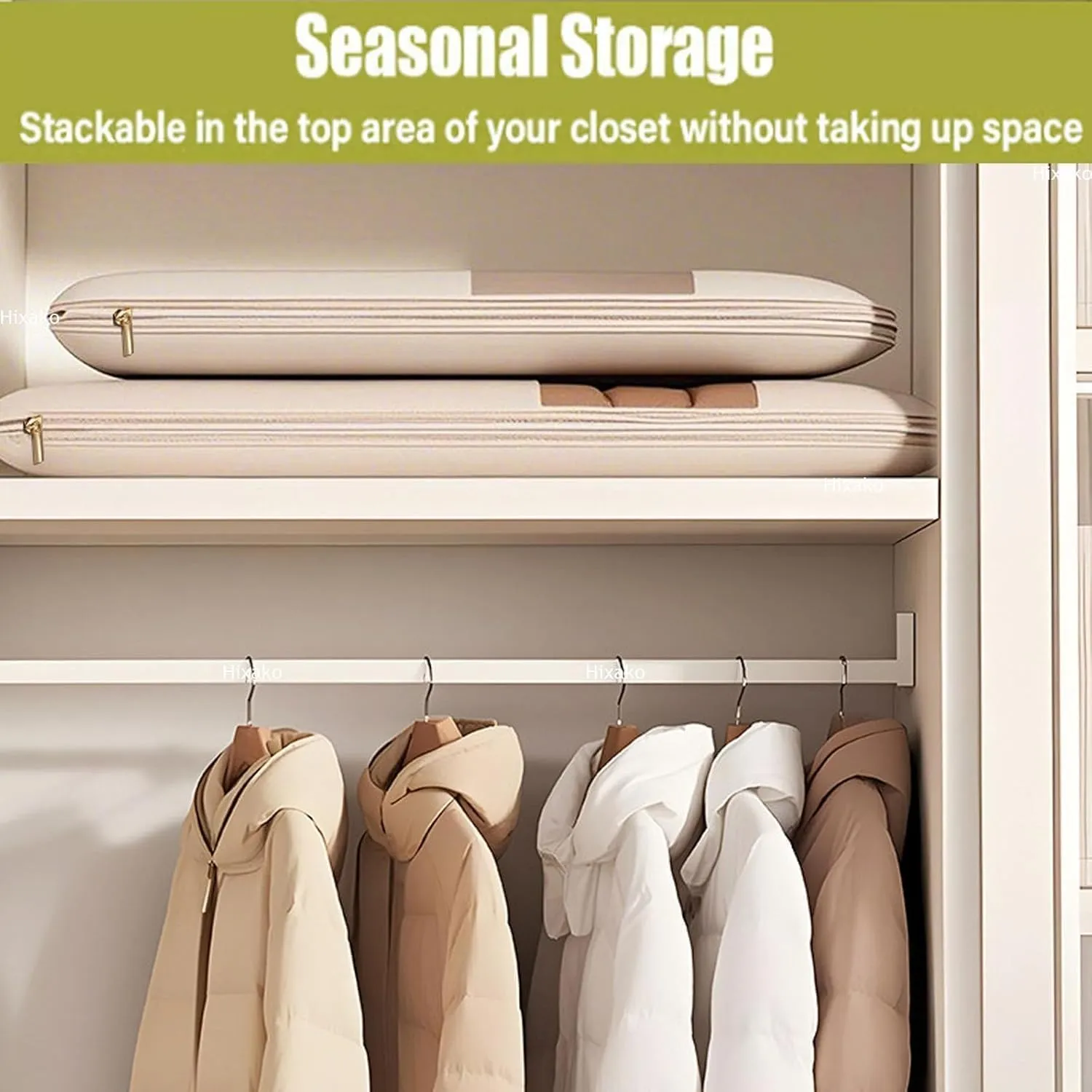 Space Saving Hanging Garment Bag With Self Compression Zipper,Space Saver Closet Organizers 2025 New,Dust Cover Clothes Bags For Down Coat,Hanging Protector Storage Bags