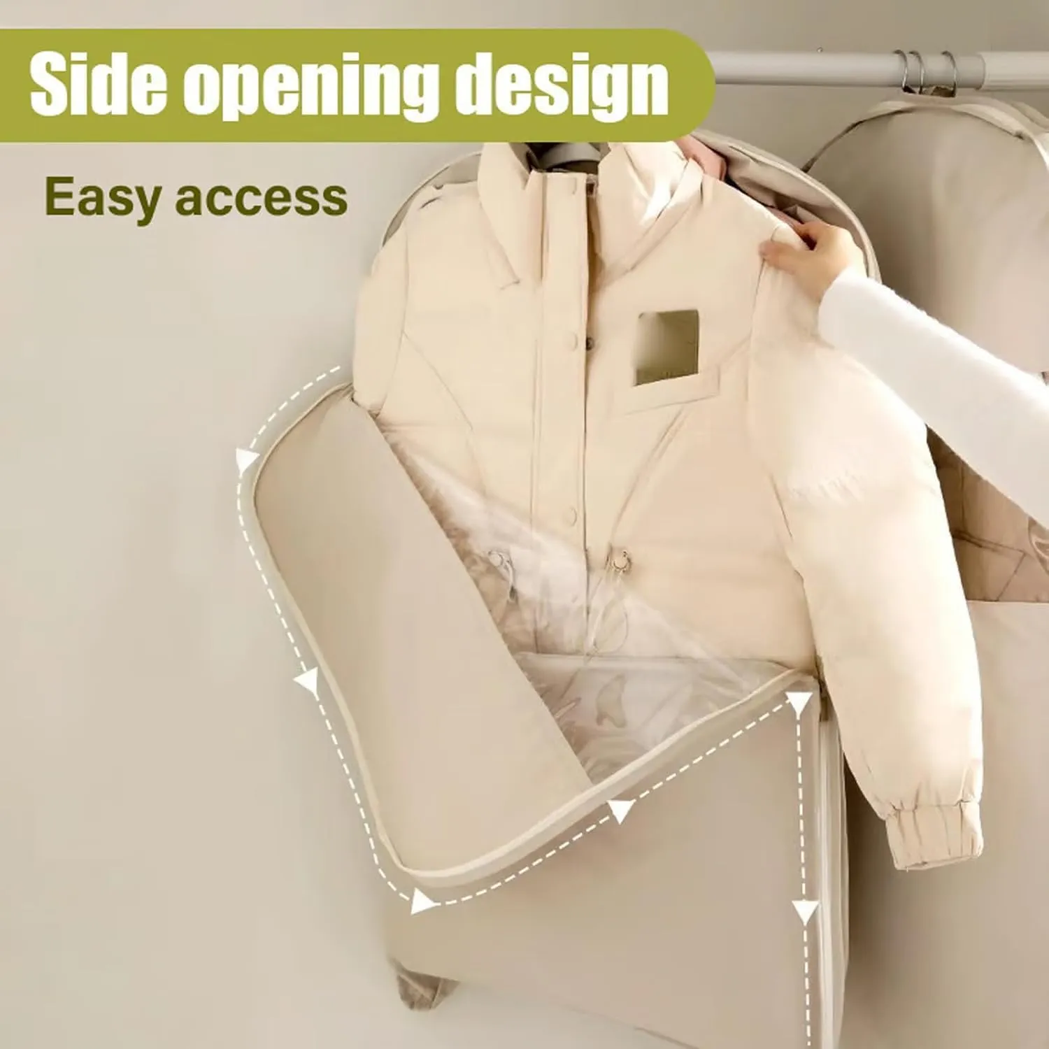 Space Saving Hanging Garment Bag With Self Compression Zipper,Space Saver Closet Organizers 2025 New,Dust Cover Clothes Bags For Down Coat,Hanging Protector Storage Bags