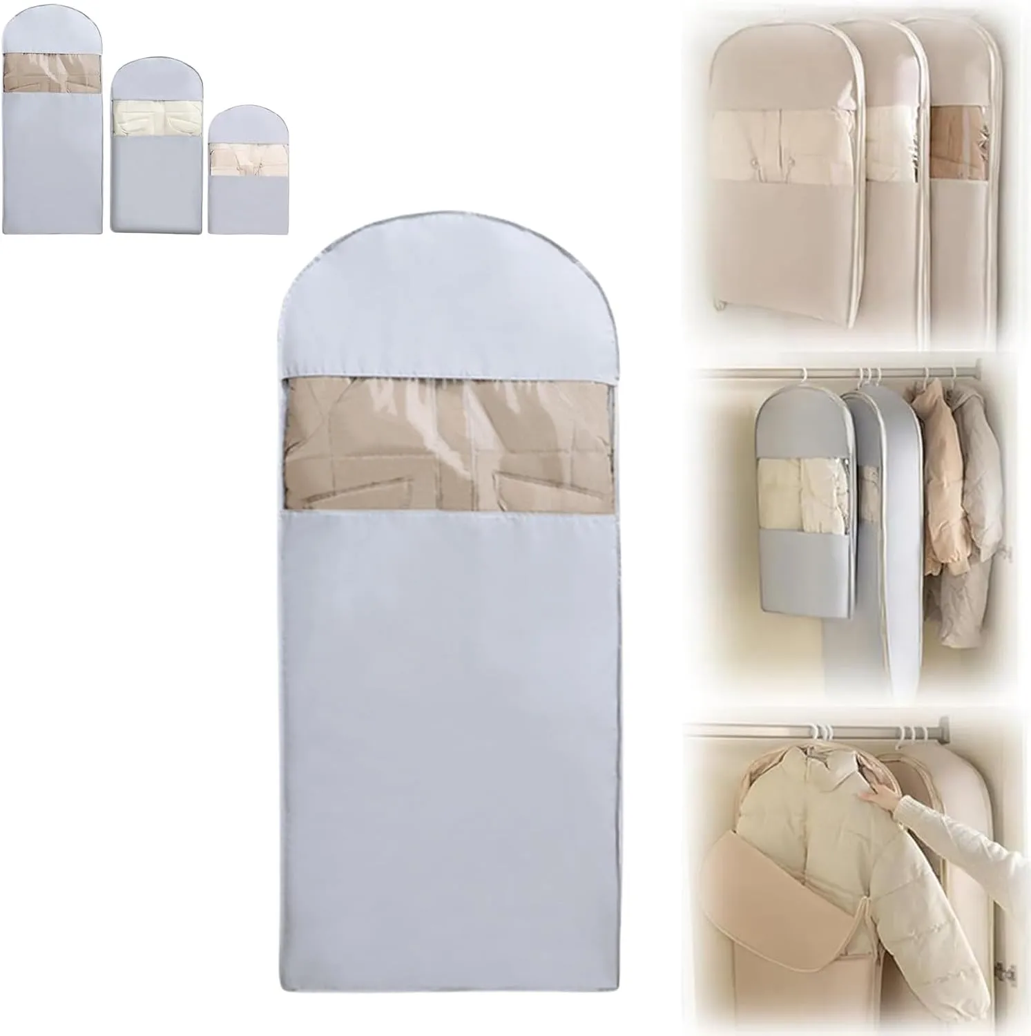 Space Saving Hanging Garment Bag With Self Compression Zipper,Space Saver Closet Organizers 2025 New,Dust Cover Clothes Bags For Down Coat,Hanging Protector Storage Bags