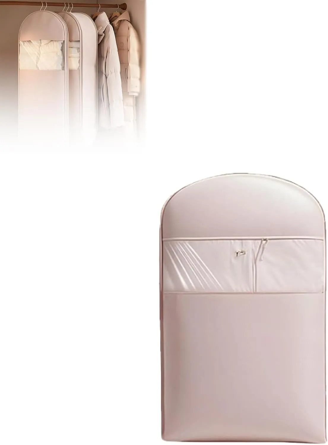 Space Saving Hanging Garment Bag with Self Compression Zipper,Space Saver Closet Organizers, Winter Coat Storage, Heavy Duty Garment Bag for Down Coat (pink,S)