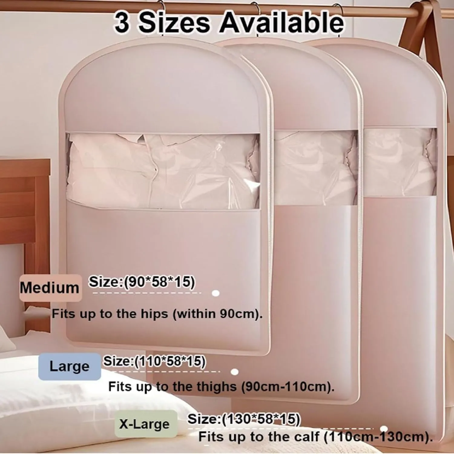 Space Saving Hanging Garment Bag with Self Compression Zipper,Space Saver Closet Organizers, Winter Coat Storage, Heavy Duty Garment Bag for Down Coat (pink,S)
