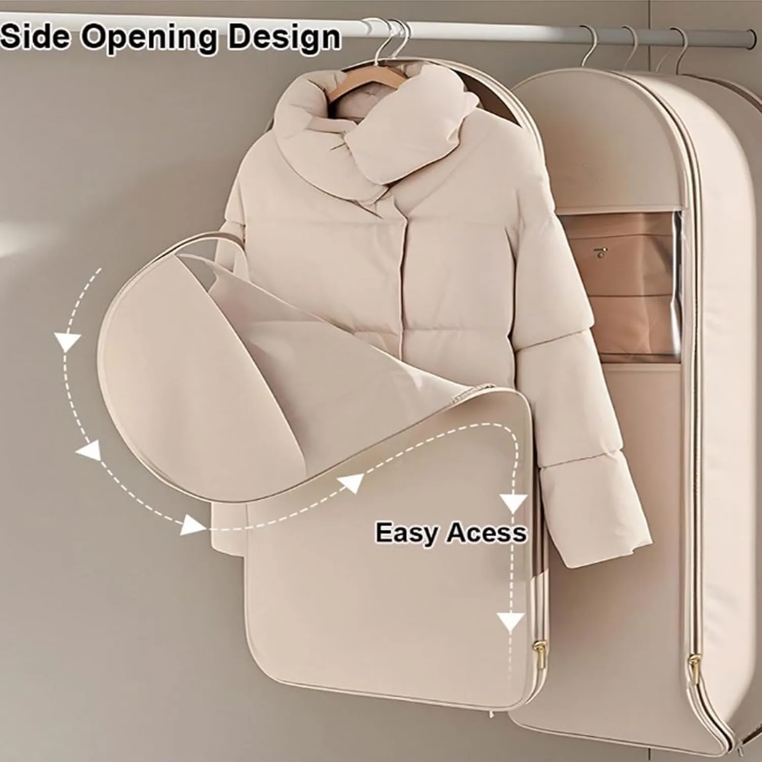 Space Saving Hanging Garment Bag with Self Compression Zipper,Space Saver Closet Organizers, Winter Coat Storage, Heavy Duty Garment Bag for Down Coat (pink,S)