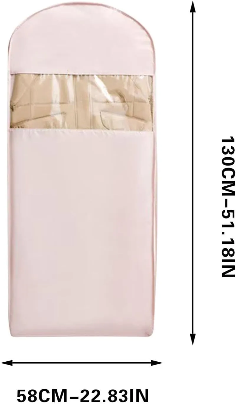 Space Saving Hanging Garment Bag with Self Compression Zipper,Space Saver Closet Organizers,Dust Cover Clothes Bag for Down Coat (Pink, L)