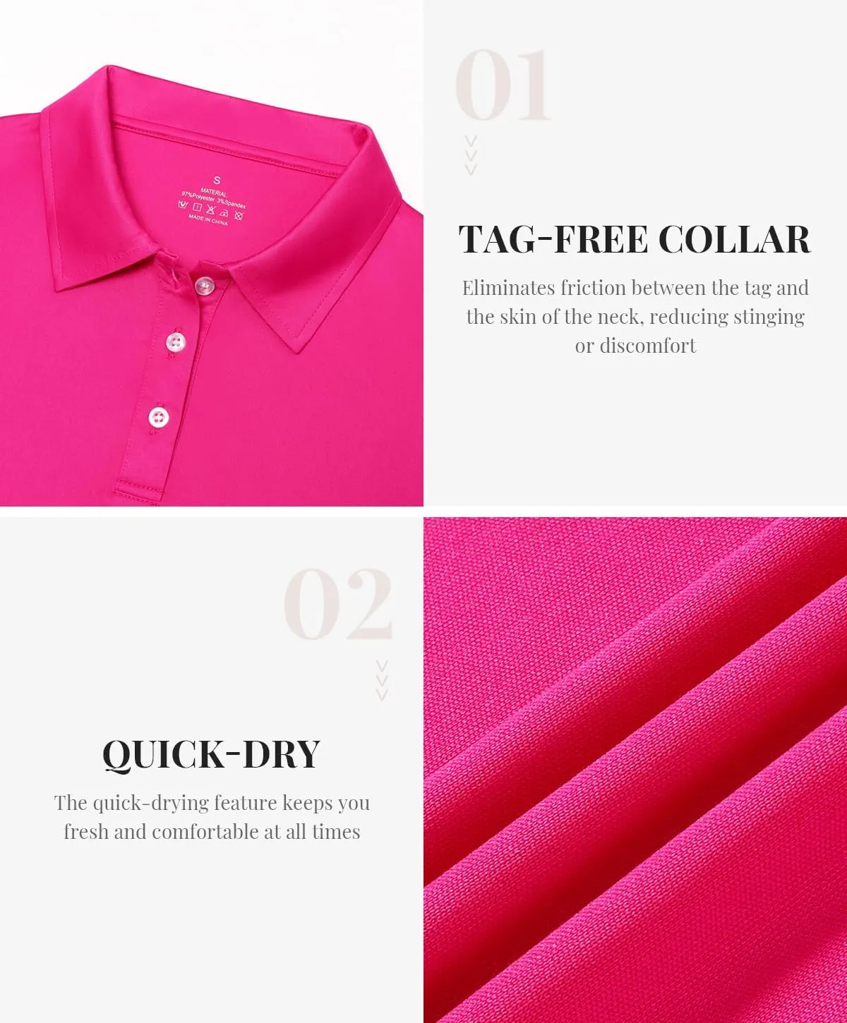 Star Vibe Long Sleeve Polo Shirts for Women Moisture Wicking Golf Shirt Quick Dry UPF 50  Sun Tennis Athletic Tops 3 Pack