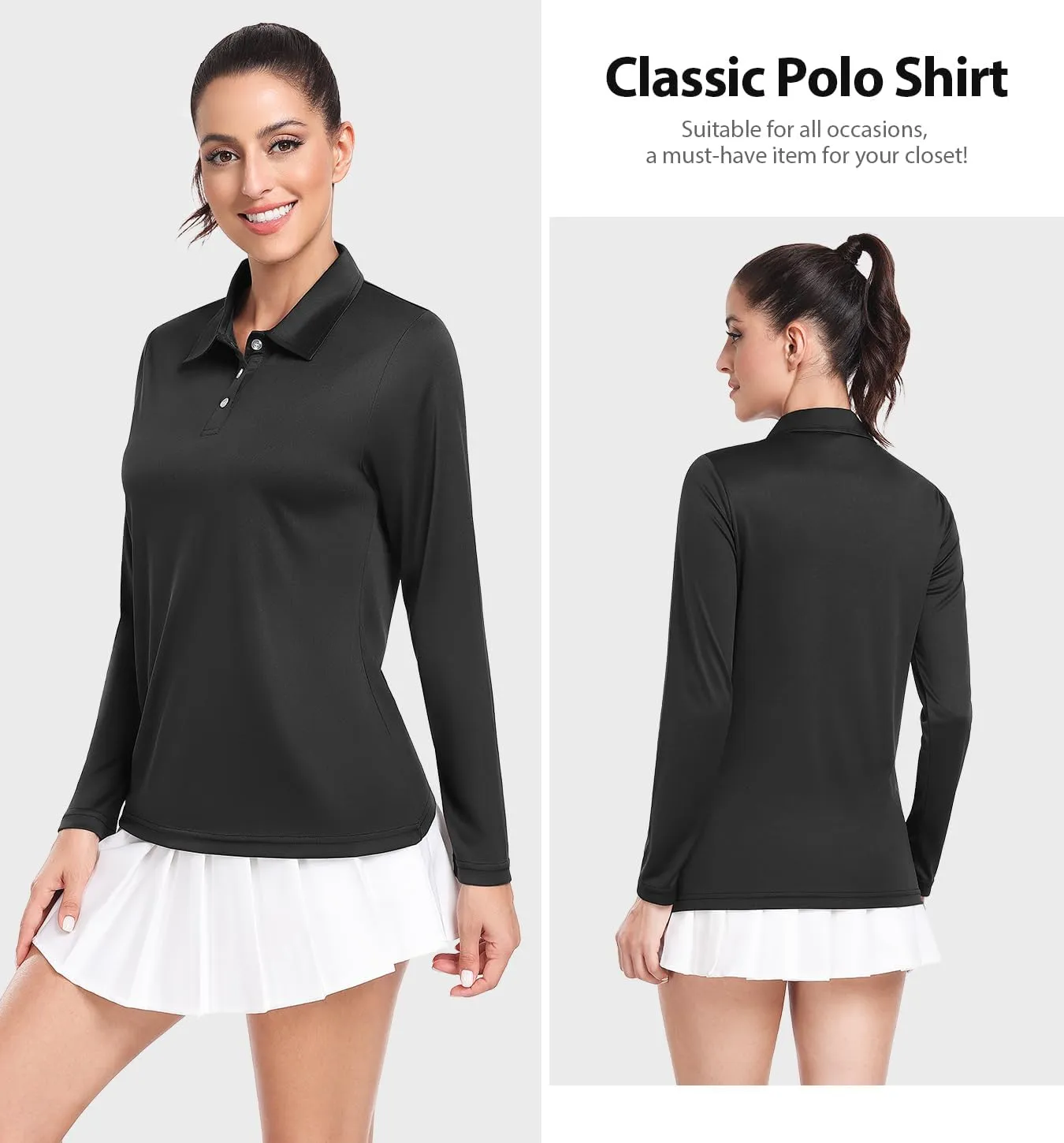 Star Vibe Long Sleeve Polo Shirts for Women Moisture Wicking Golf Shirt Quick Dry UPF 50  Sun Tennis Athletic Tops 3 Pack