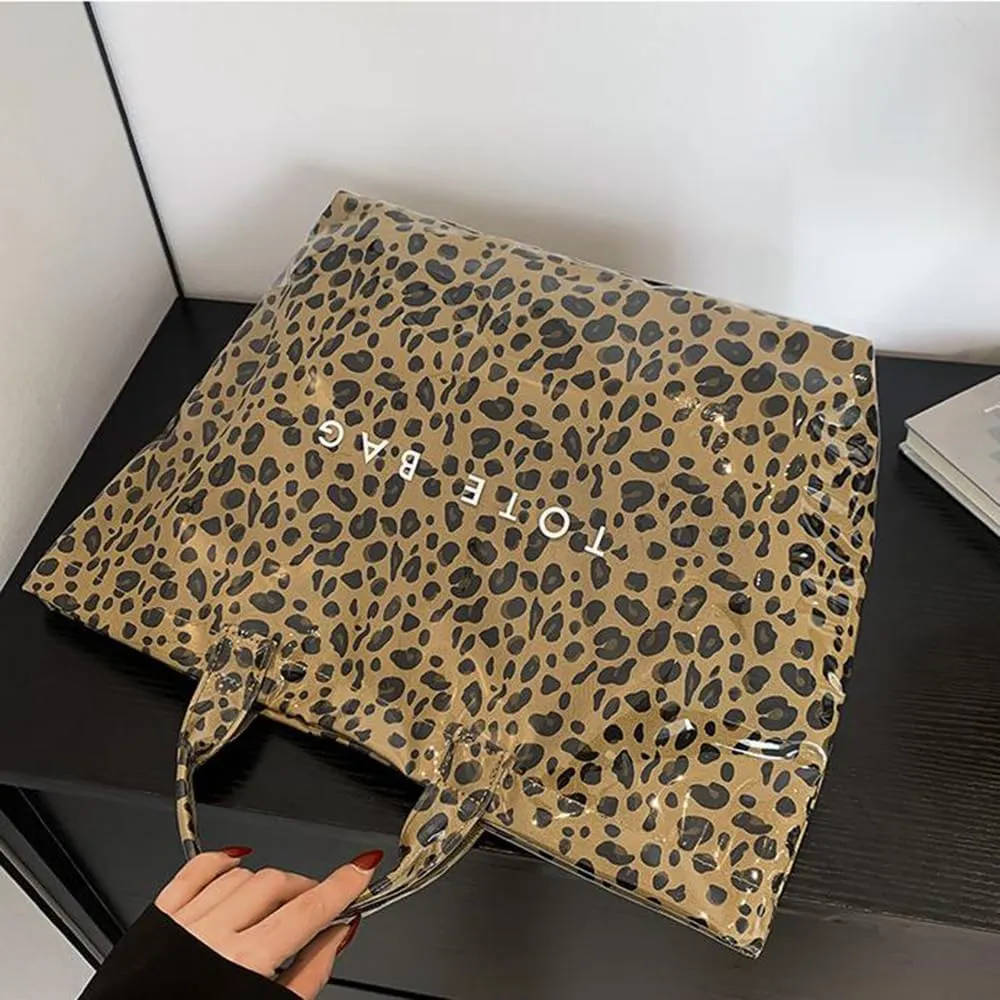 Stellaya Tote Bag, Pvc Women's Letters Print Tote Bag, Leopard Print Bag, Large Shopping Clear Hobo Handbag