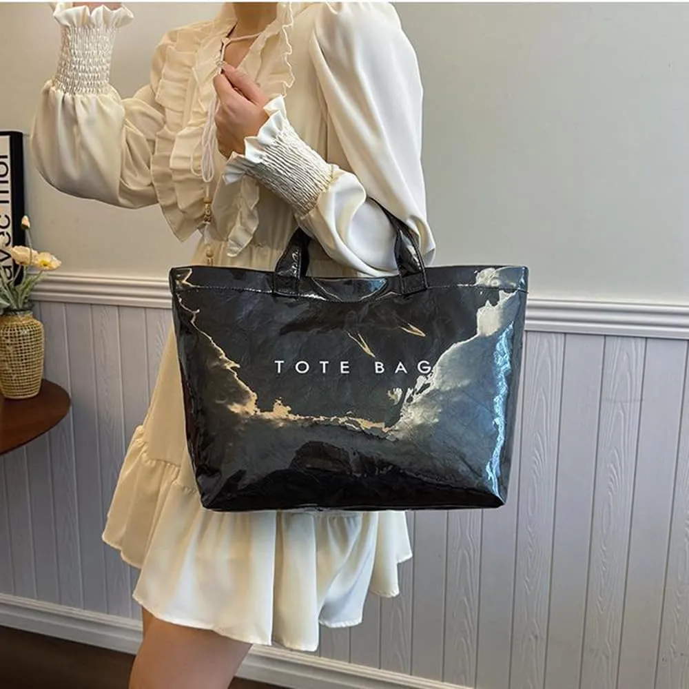 Stellaya Tote Bag, Pvc Women's Letters Print Tote Bag, Leopard Print Bag, Large Shopping Clear Hobo Handbag
