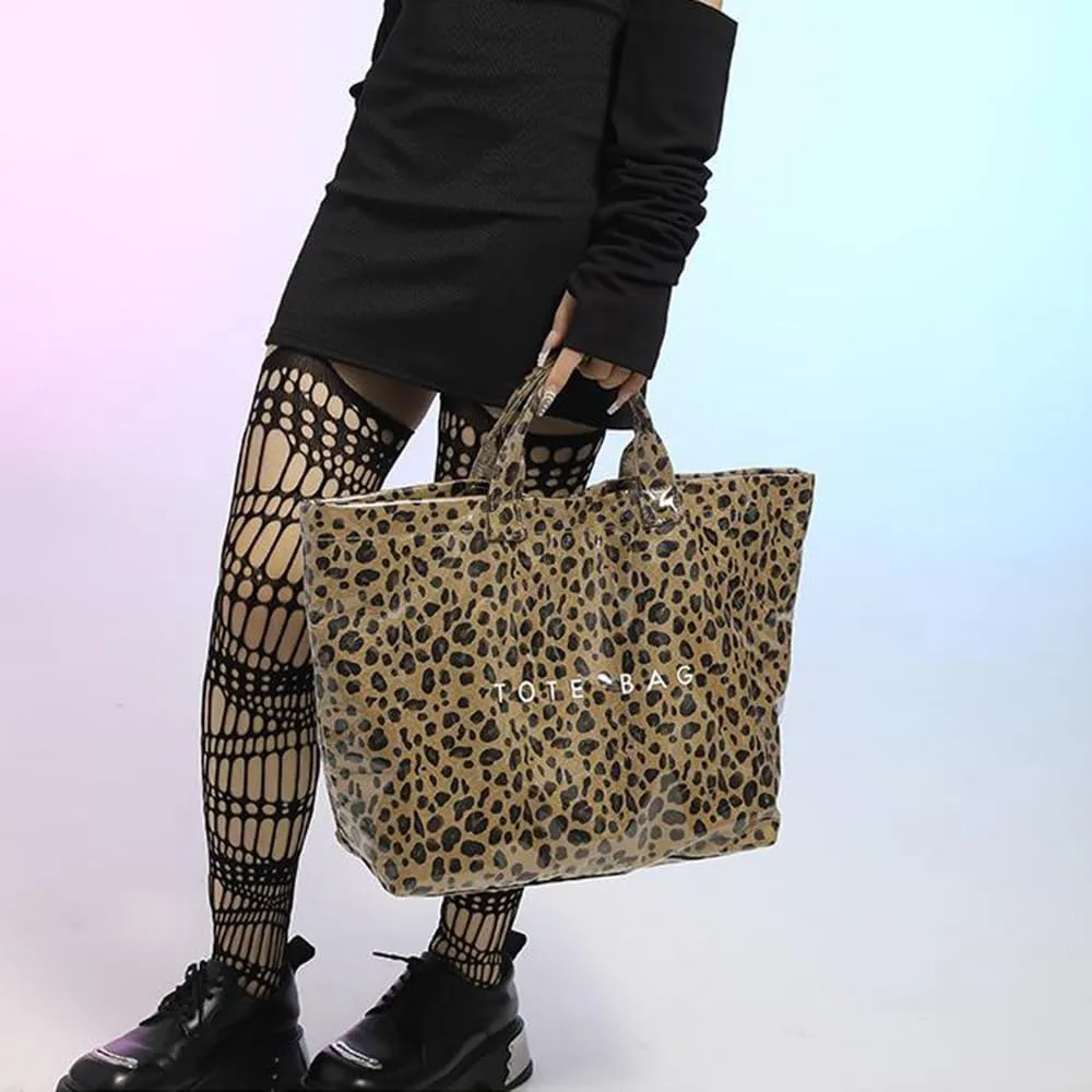 Stellaya Tote Bag, Pvc Women's Letters Print Tote Bag, Leopard Print Bag, Large Shopping Clear Hobo Handbag