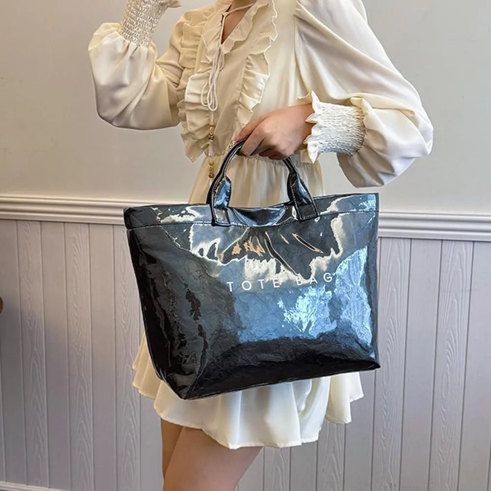 Stellaya Tote Bag, Pvc Women's Letters Print Tote Bag, Leopard Print Bag, Large Shopping Clear Hobo Handbag