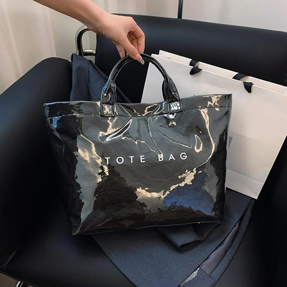 Stellaya Tote Bag, Pvc Women's Letters Print Tote Bag, Leopard Print Bag, Large Shopping Clear Hobo Handbag