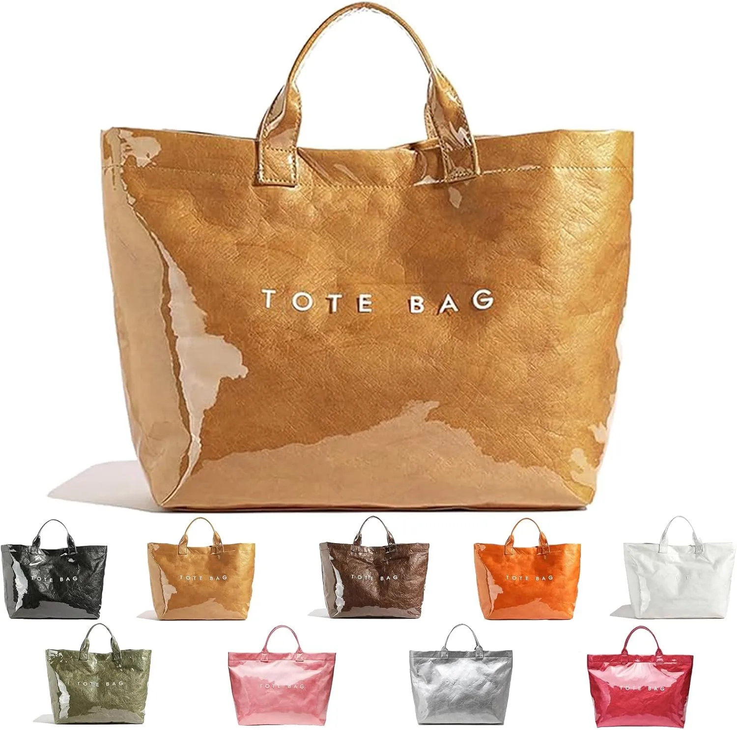 Stellaya Womens Letters Print Tote Bag, PVC Large Kraft Paper Tote Bag, Clear Plastic Handbag for Women