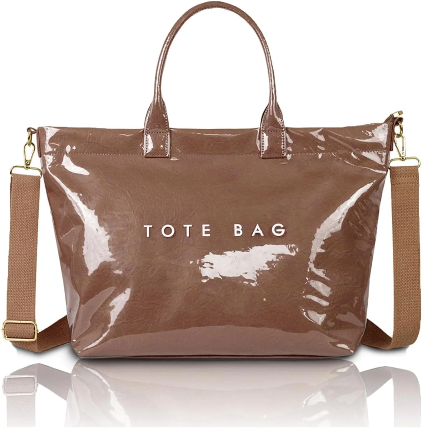 Stellaya Womens Letters Print Tote Bag, Women's PVC Kraft Paper Tote Bag, with Shoulder Strap