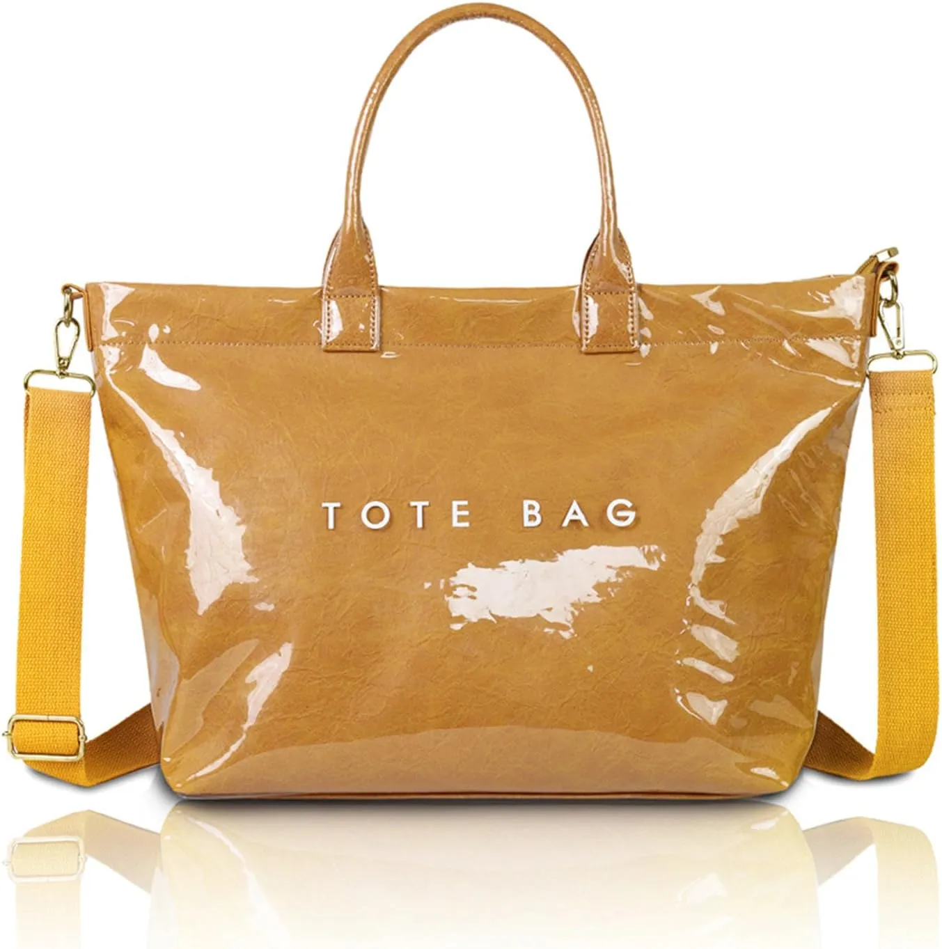 Stellaya Womens Letters Print Tote Bag, Women's PVC Kraft Paper Tote Bag, with Shoulder Strap