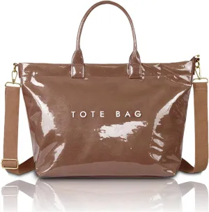 Stellaya Womens Letters Print Tote Bag, Women's PVC Kraft Paper Tote Bag, with Shoulder Strap