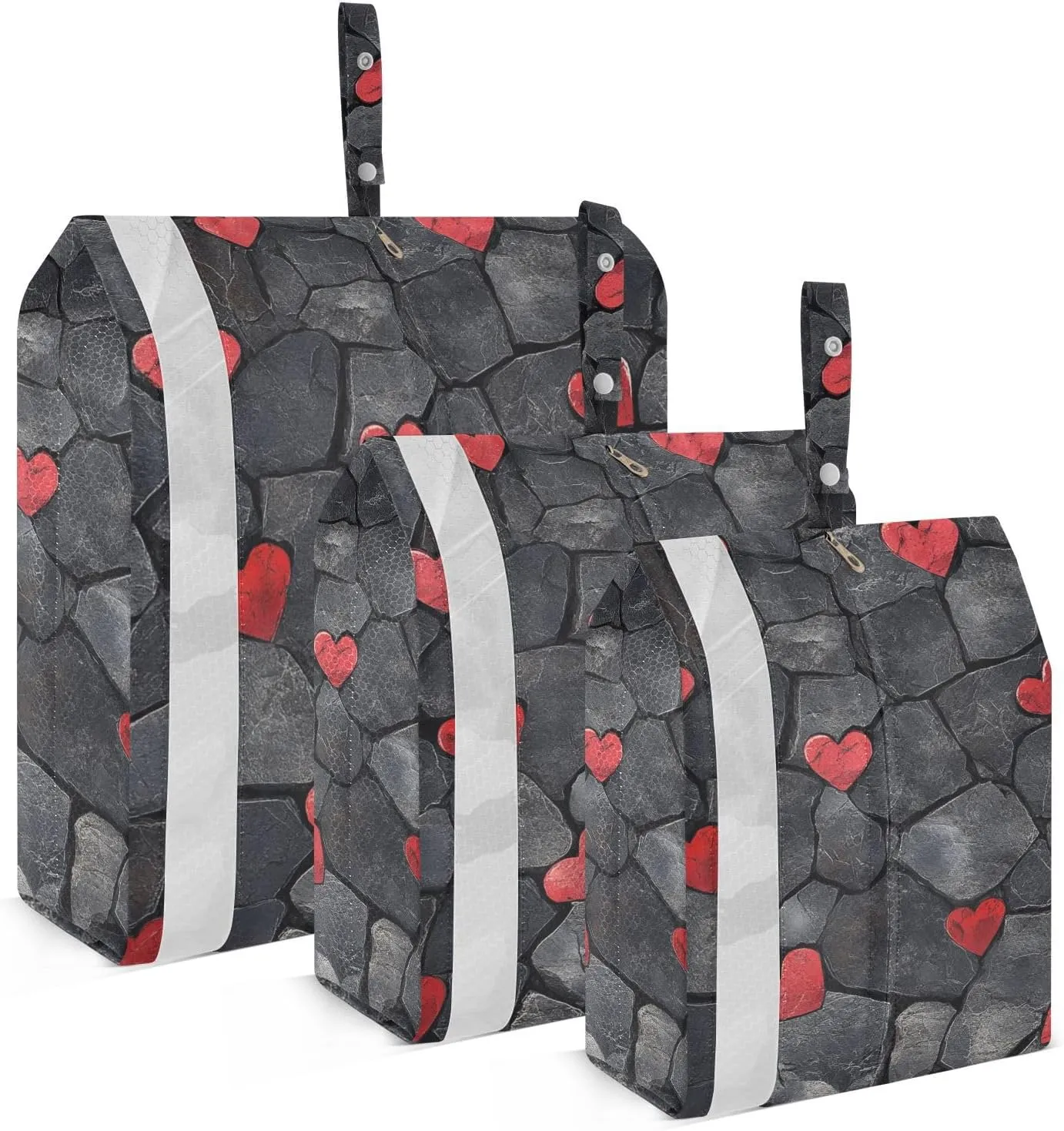 Stone Texture French Art Valentine's Day 3 Piecing Packing Travel Bag Reusable Garment Bag Closet Storage Travel Organizer Bag Office Storage & Organization