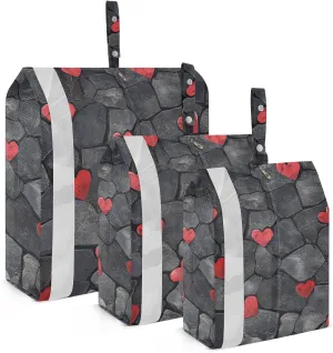 Stone Texture French Art Valentine's Day 3 Piecing Packing Travel Bag Reusable Garment Bag Closet Storage Travel Organizer Bag Office Storage & Organization