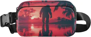 Sunset Beach Sasquatch Fanny Packs for Women Men, Water Resistant Waist Pack Sling Bag Purse for Travel Hiking