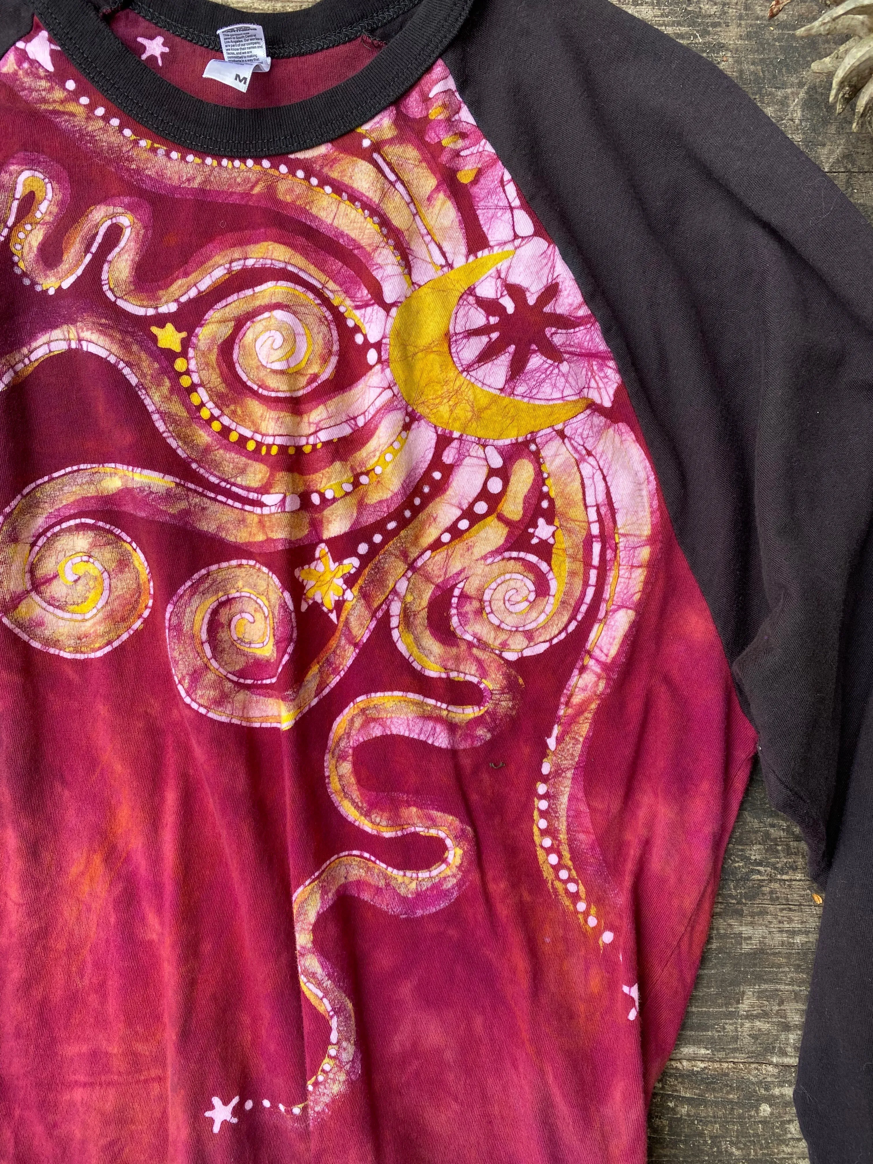 Sunshine and Merlot Moon Swirls Black Raglan 3/4 Sleeve Size Large ONLY