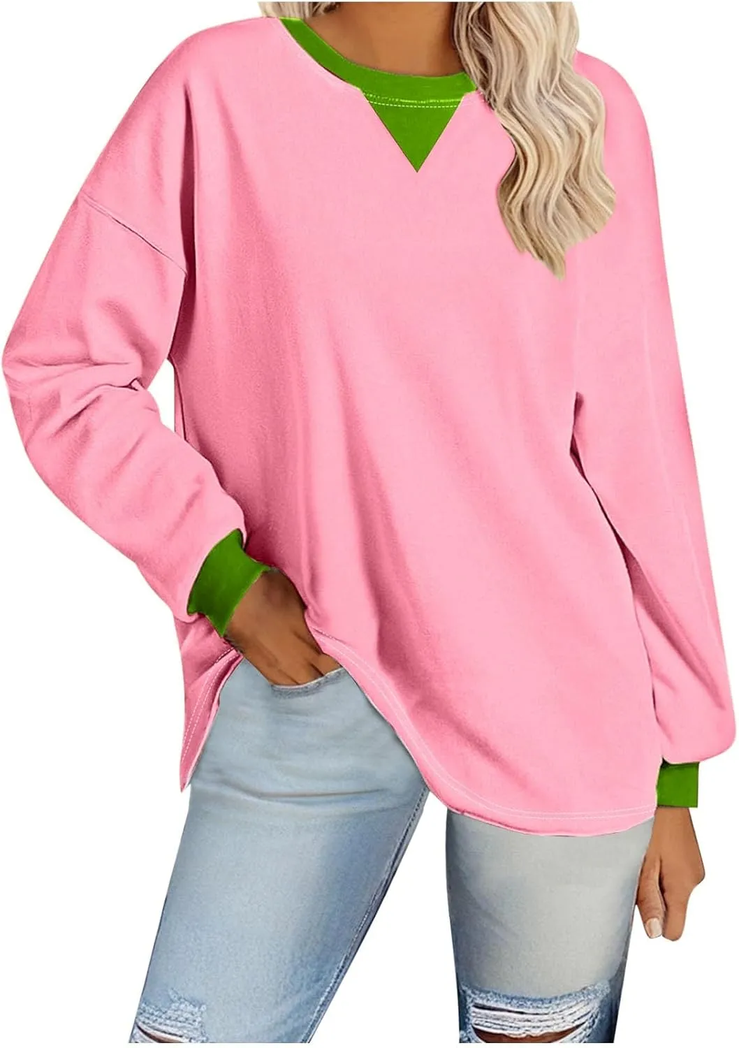 Sweatshirts for Women Oversized Loose Hoodie Long Sleeve Crew Neck Drop Shoulder Pullover Fall Womens Fashion Top
