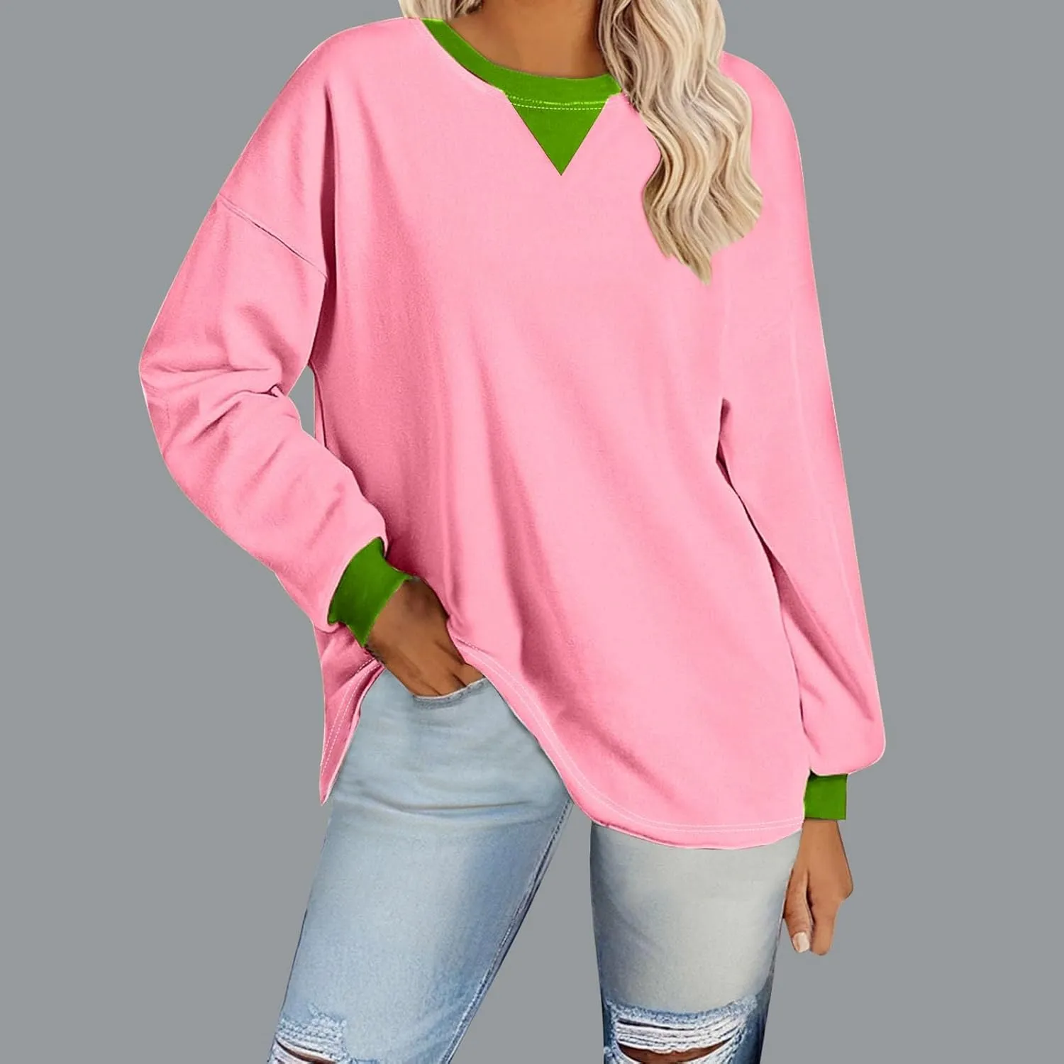 Sweatshirts for Women Oversized Loose Hoodie Long Sleeve Crew Neck Drop Shoulder Pullover Fall Womens Fashion Top