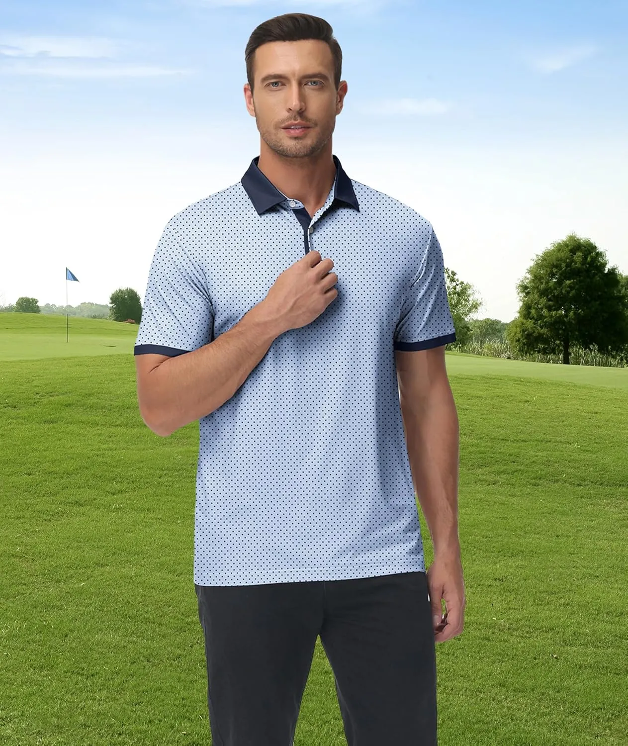 SWISSWELL Mens Golf Shirt Short Sleeve Moisture Wicking Print Polo Shirts for Men Performance Collared Summer Athletic Tshirt