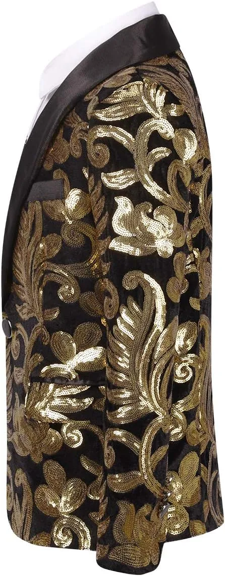 SWOTGdoby Boys Tuxedo Suit Shiny Formal Dress 2 Pieces Suit Set Paisley Blazer Pants Sequin Shawl Collar