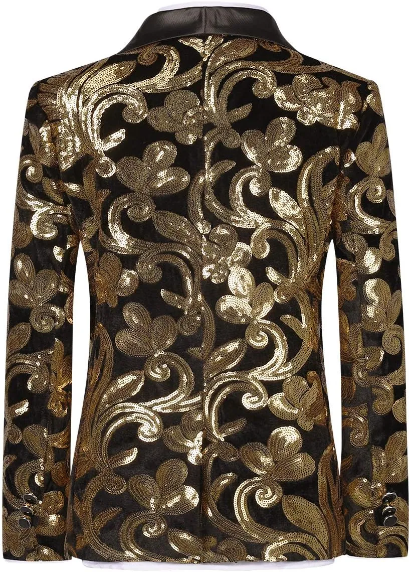 SWOTGdoby Boys Tuxedo Suit Shiny Formal Dress 2 Pieces Suit Set Paisley Blazer Pants Sequin Shawl Collar