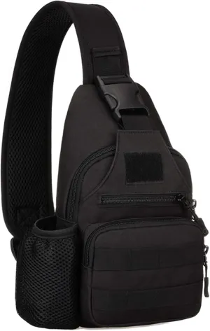 Tactical Military Chest Sling Bag Water Resistant MOLLE Shoulder Backpack Mens One Strap Daypack with Water Bottle Holder