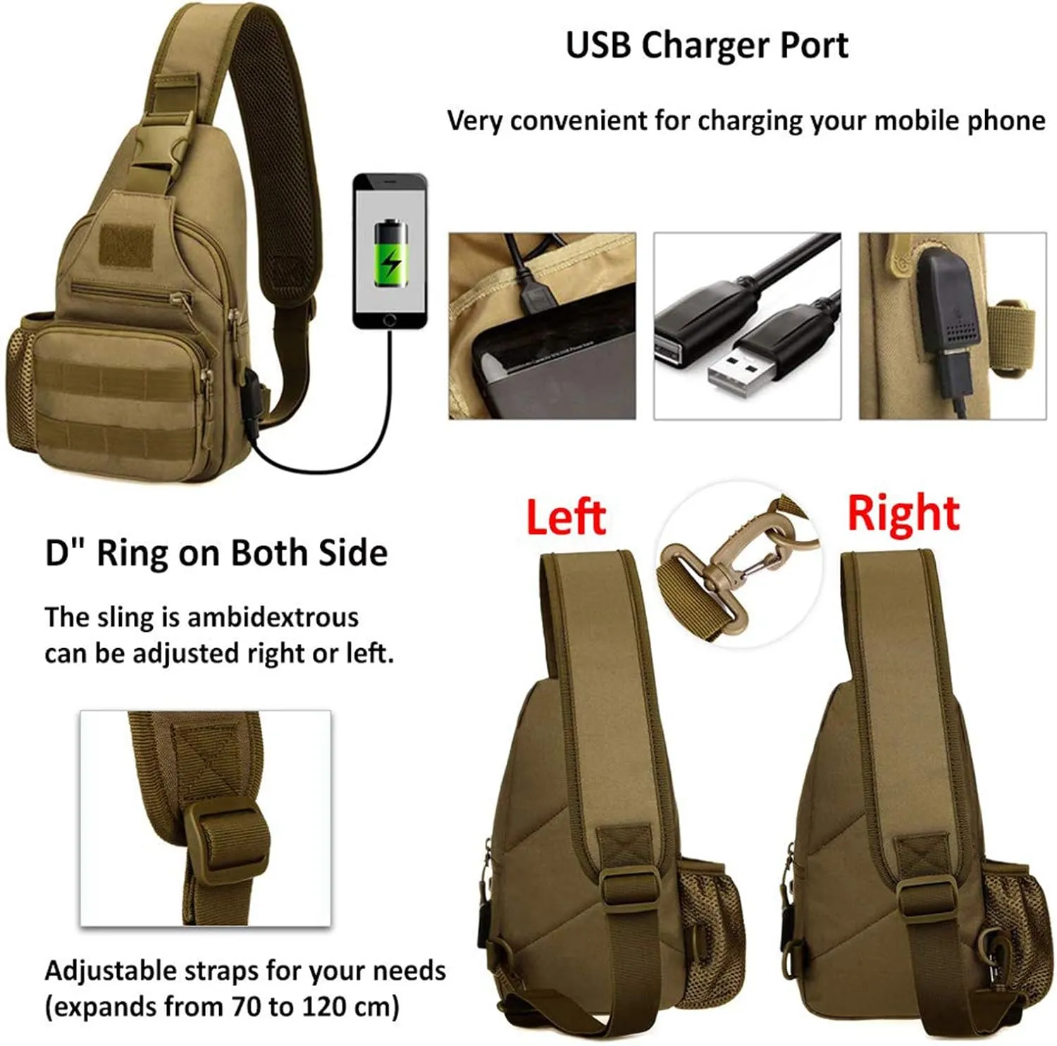 Tactical Military Chest Sling Bag Water Resistant MOLLE Shoulder Backpack Mens One Strap Daypack with Water Bottle Holder