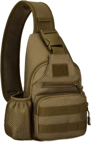 Tactical Military Chest Sling Bag Water Resistant MOLLE Shoulder Backpack Mens One Strap Daypack with Water Bottle Holder