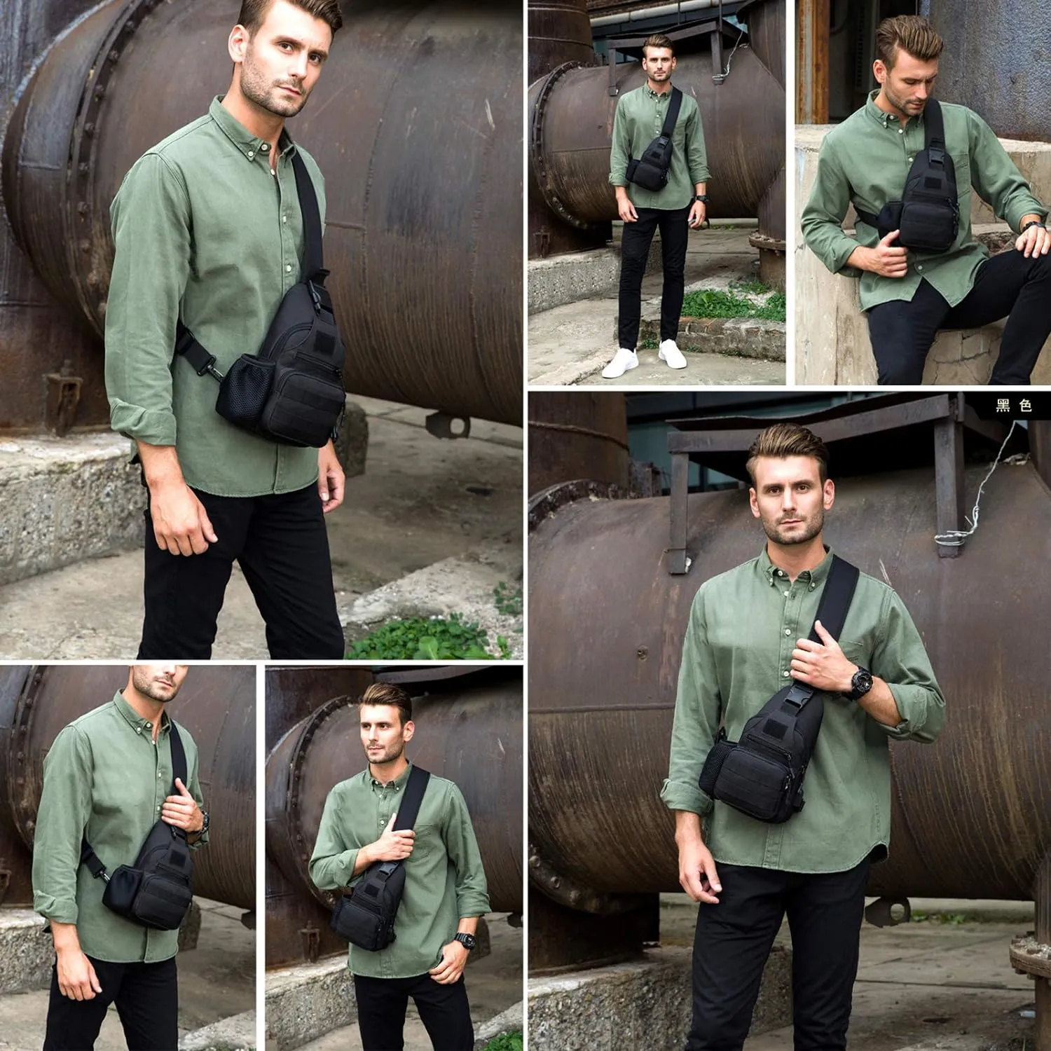 Tactical Military Chest Sling Bag Water Resistant MOLLE Shoulder Backpack Mens One Strap Daypack with Water Bottle Holder