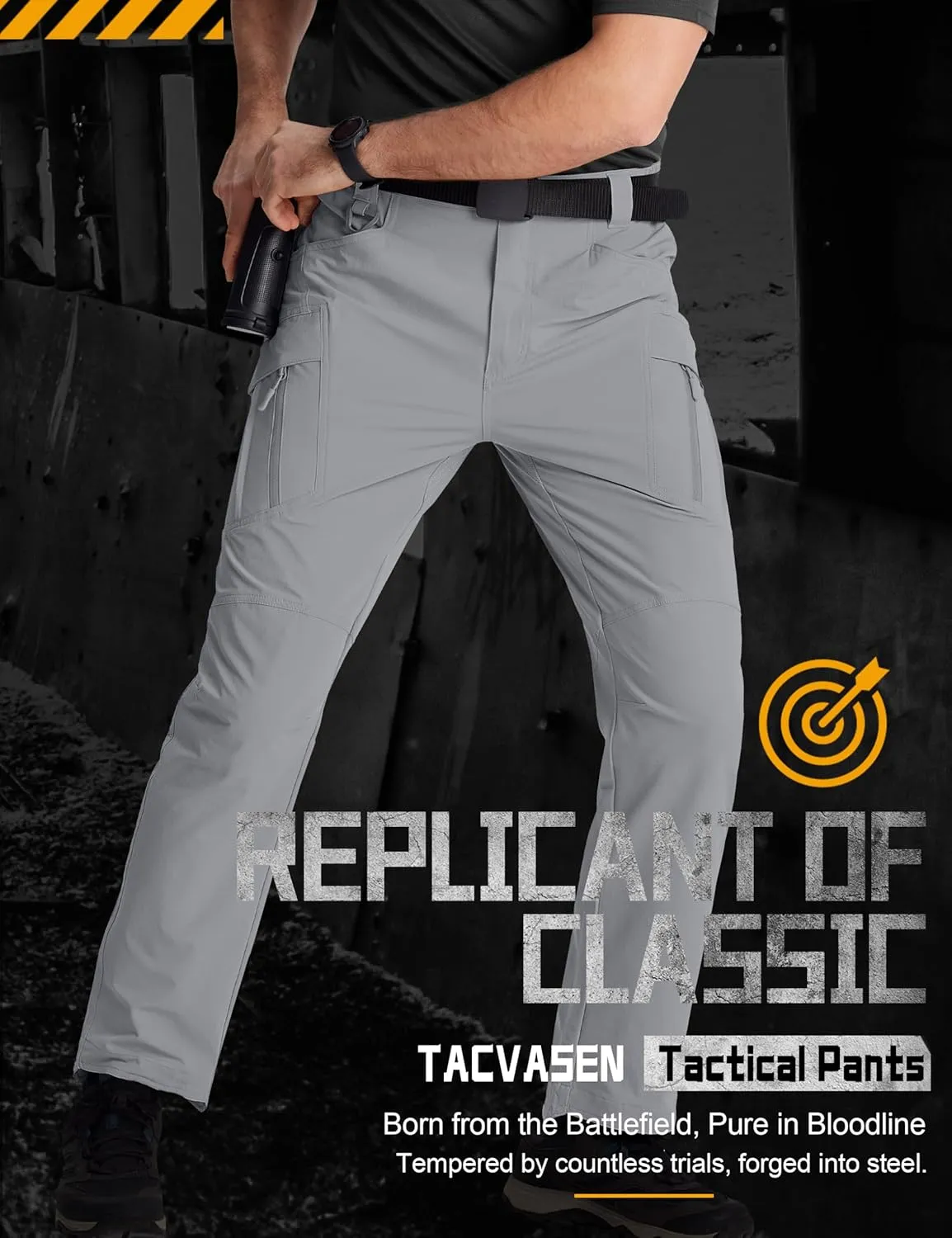 TACVASEN Men's Cargo Work Pants Construction Tactical Water Resistant Lightweight Outdoor Hiking Pants with 9 Pockets