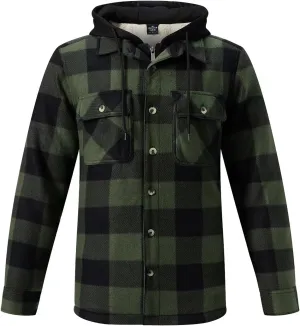 TanBridge Men's Cotton Plaid Shirts Jacket Full Zip Fleece Flannel Sherpa Lined Hoodies Heavyweight Hoodies Jacket for Men