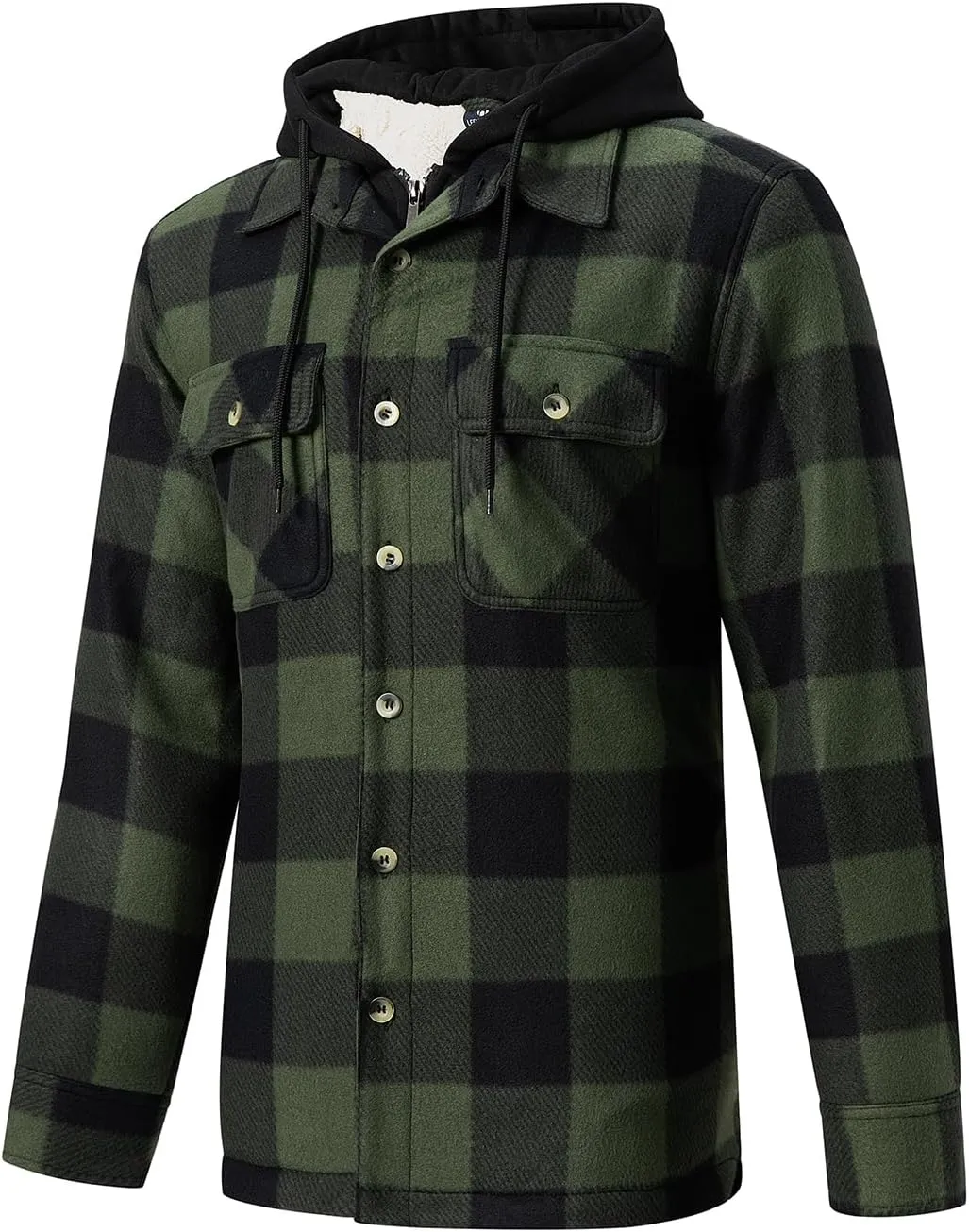 TanBridge Men's Cotton Plaid Shirts Jacket Full Zip Fleece Flannel Sherpa Lined Hoodies Heavyweight Hoodies Jacket for Men