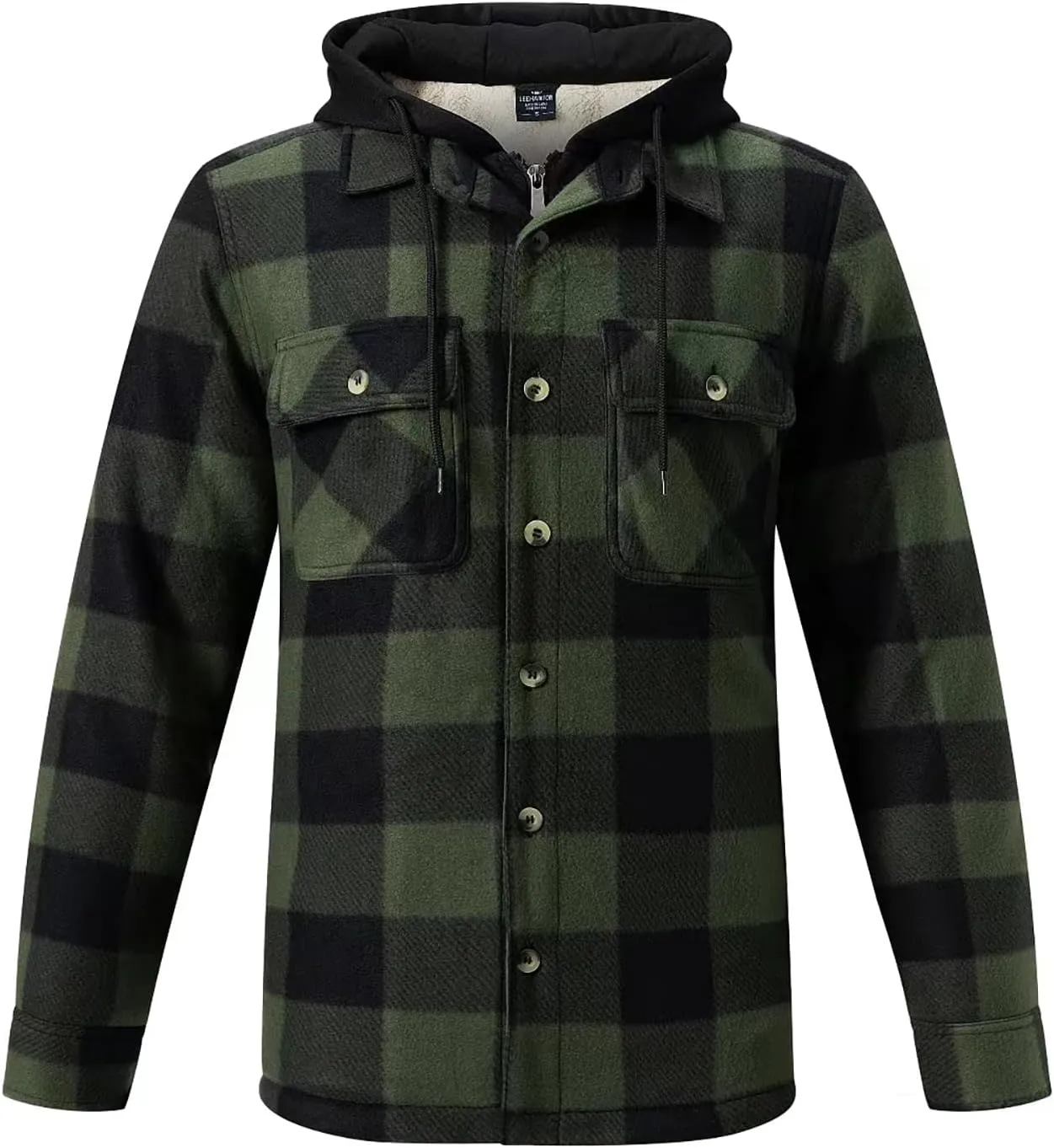 TanBridge Men's Cotton Plaid Shirts Jacket Full Zip Fleece Flannel Sherpa Lined Hoodies Heavyweight Hoodies Jacket for Men